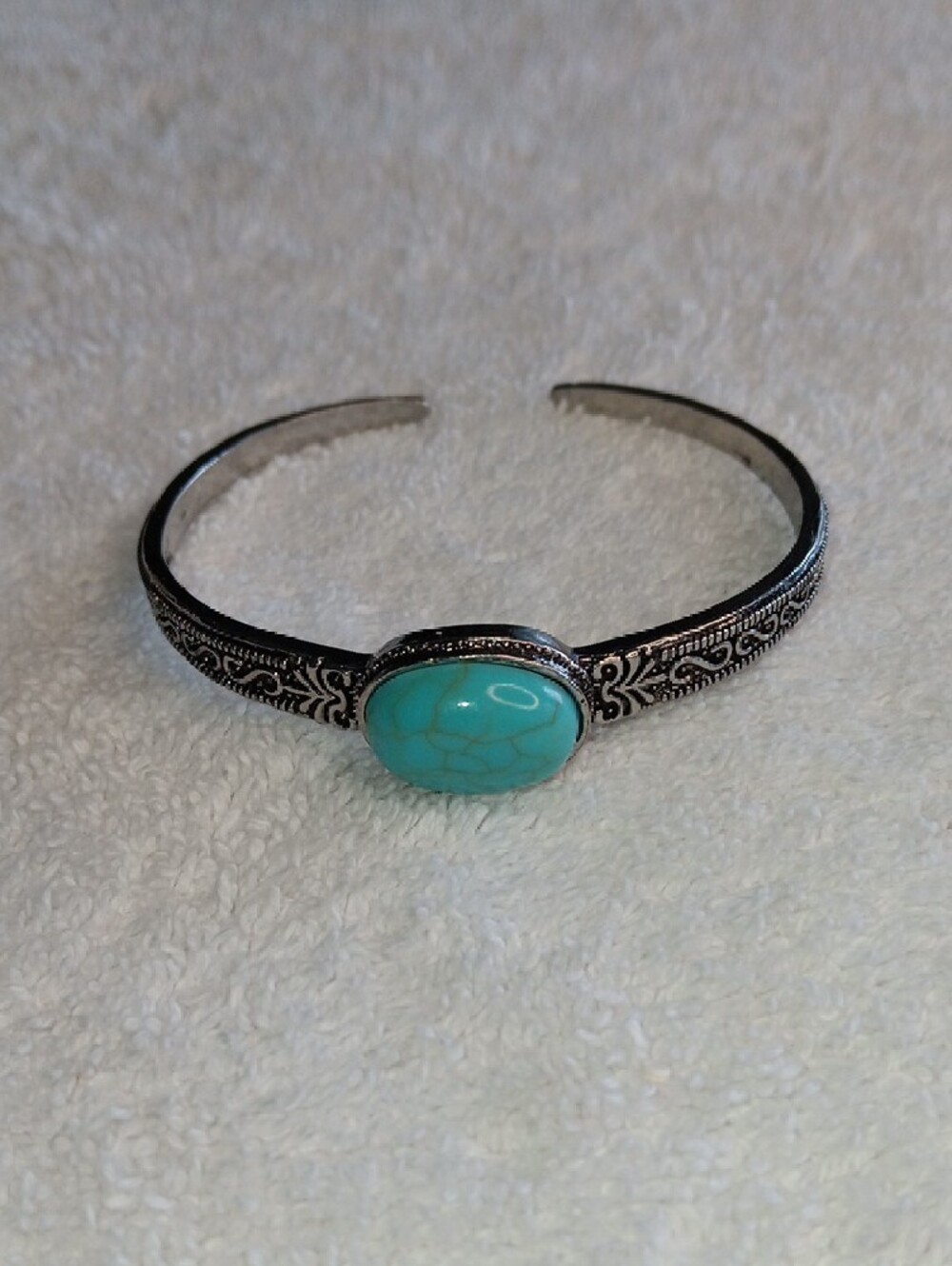 Faux Turquoise Stone Silver-Tone Cuff Bracelet - NWOT